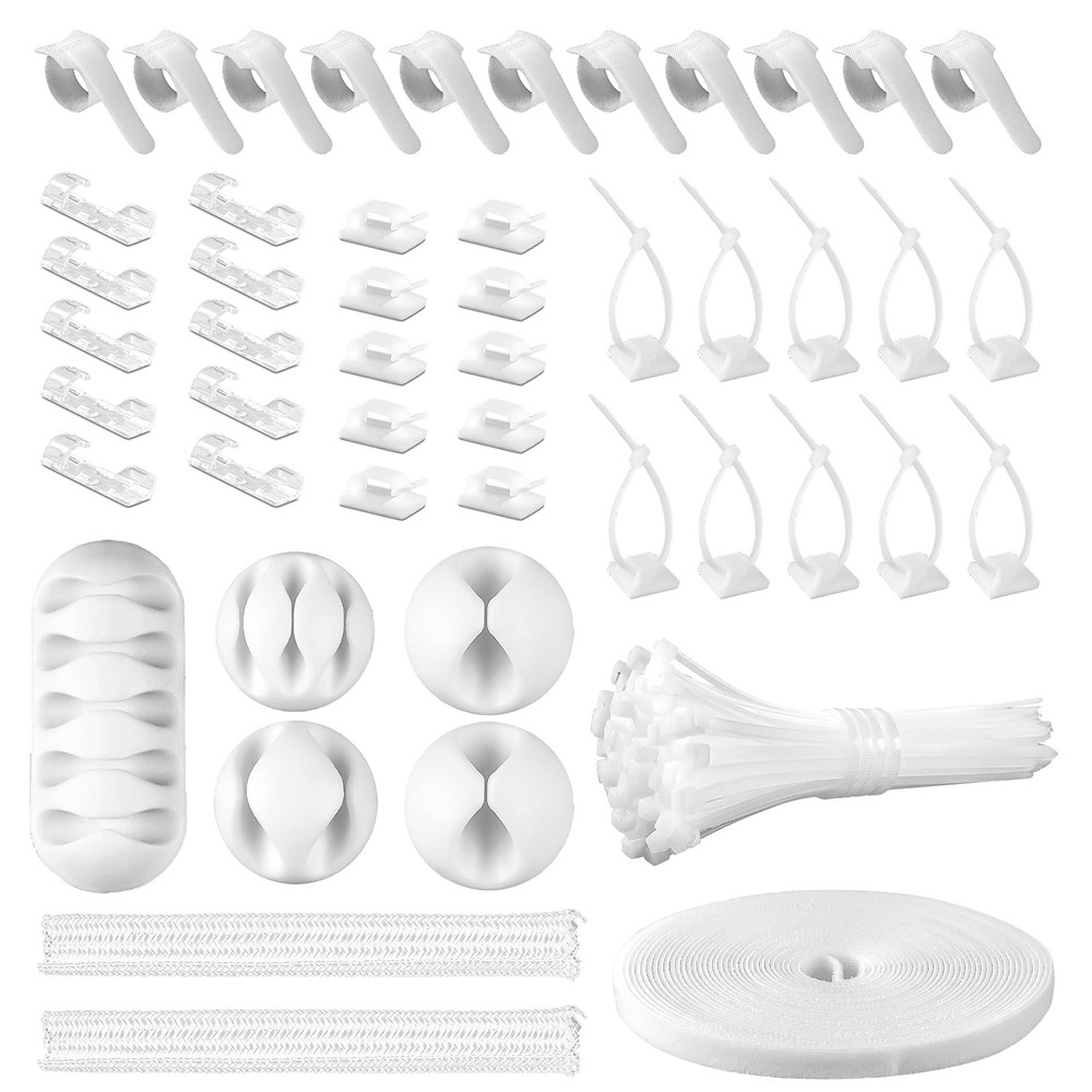 White Cable Management Organizer Kit, 2 Wire Sleeve Protector, 41 Self Adhesi...