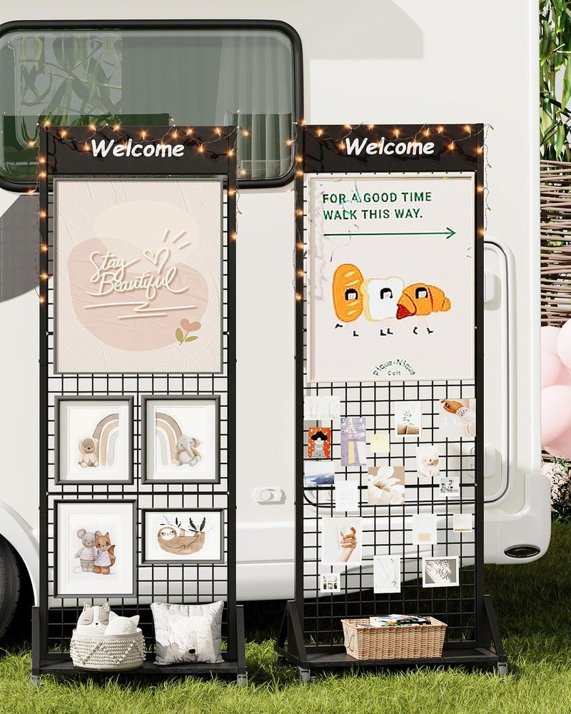 Grid Wall Panel, 2’ x 5.7’ Ft Floor Standing Gridwall Display Rack, Retail Di...