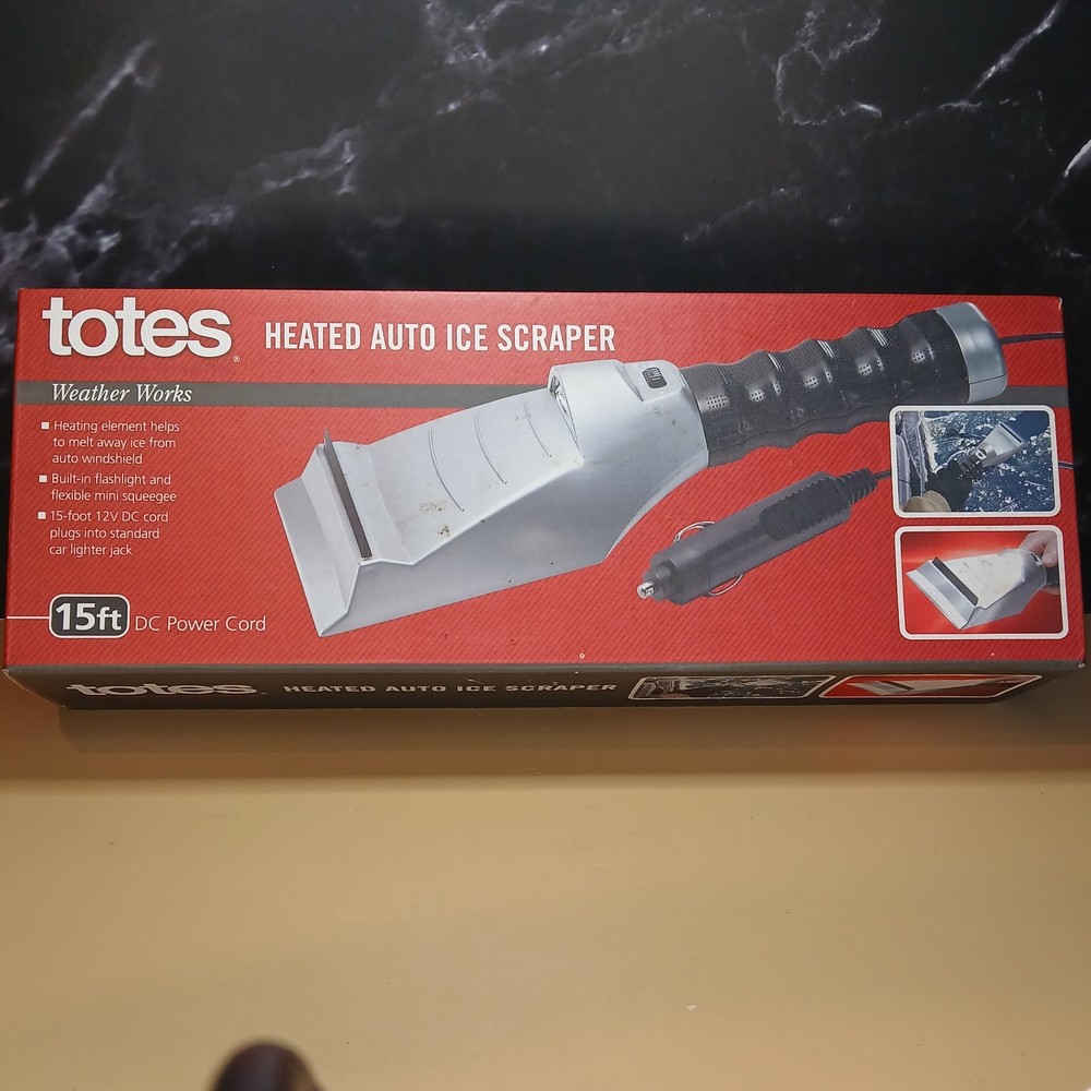 Totes Heated Auto Ice Scraper with a built-in flashlight.