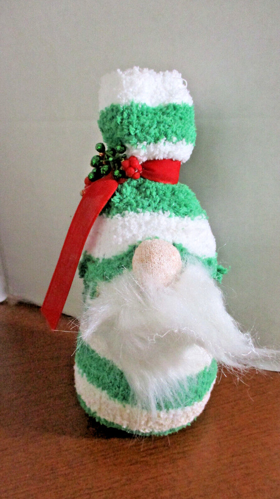 9" Green & White Striped CHRISTMAS SOCK GNOME