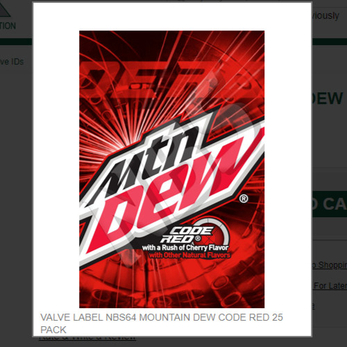 VALVE LABEL NBS64 MOUNTAIN DEW CODE RED 25 PACK # VI01641326