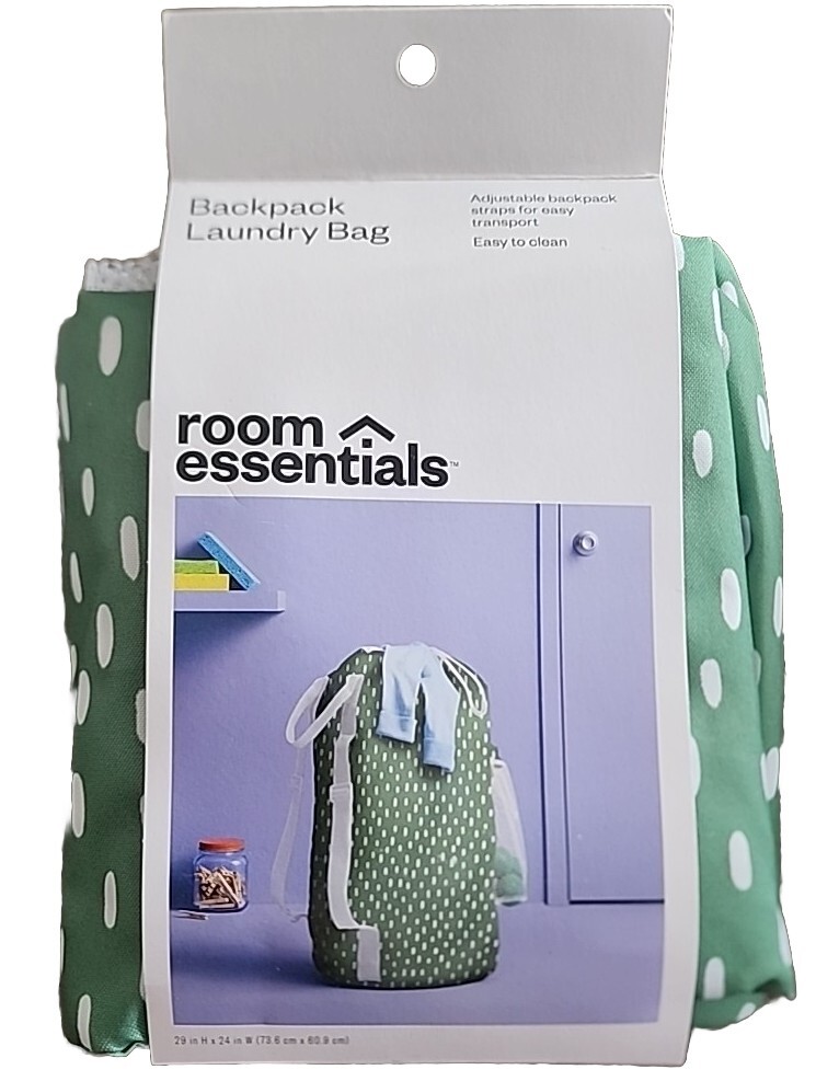 ROOM ESSENTIALS ~ Backpack Laundry Bag ~ Adjustable Straps ~ PEBBLE DOT GREEN