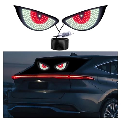 2Pcs Car Devil Eye Lights,Car Windscreen and Rear Window LED Devil White/Red