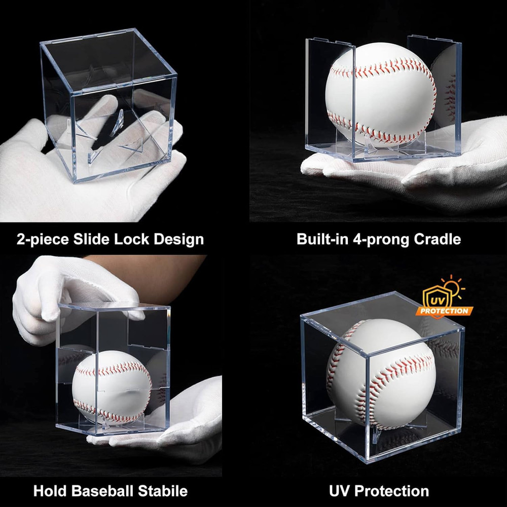 8 Pack Baseball Display Cases - UV Protected Acrylic Square Baseball Holder, Off