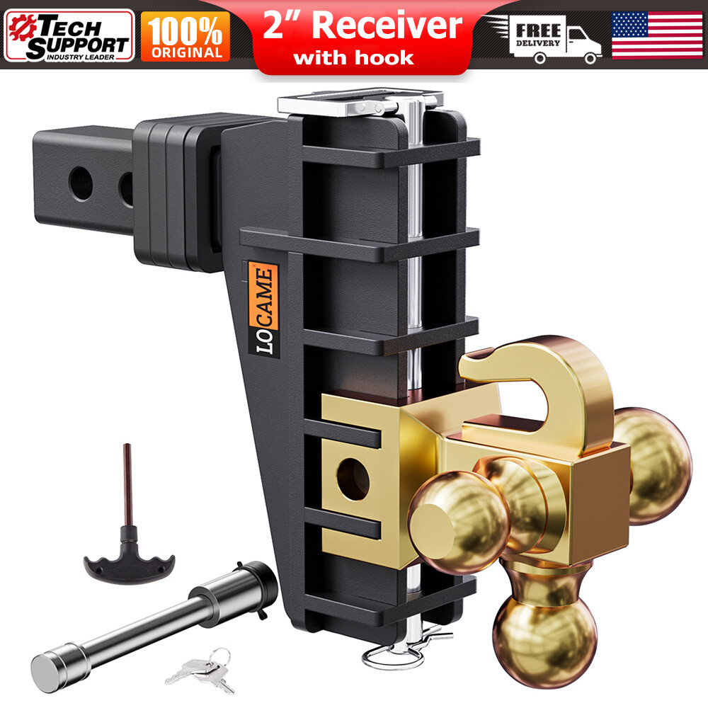 2" Receiver 6" Drop Hitch Trailer Hitch with Hook Adjustable 17000LBS Tri-Ball