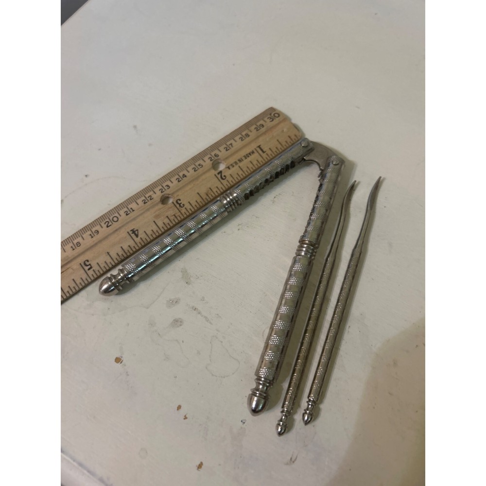 Vintage Silver Tone Foldable Nutcracker & Pick Set Only 2 Pickers