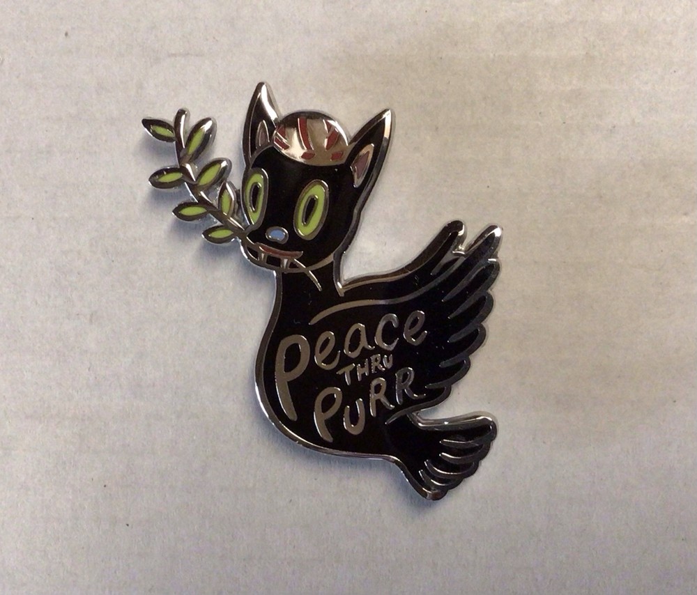 Peace Thru Purr Cat Pin by Gary Baseman