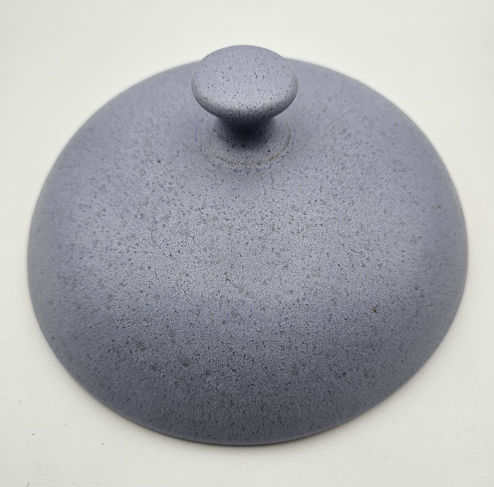 Signed Studio Pottery Dish w/ Lid ~ Unique Lavender Handled Dish & Dome Lid DWL