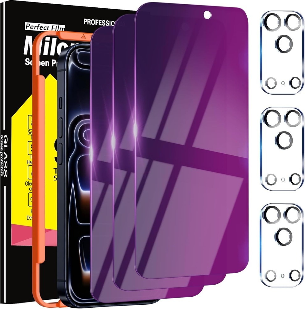 3 Pack Gradient Colorful Privacy Screen Protector for Iphone 17 Pro [Anti-Blu...