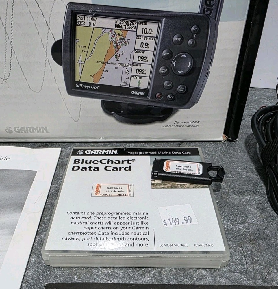 GARMIN GPSMAP 176C Color Marine Chartplotter w/ Cables, Manual, Box, Data Card