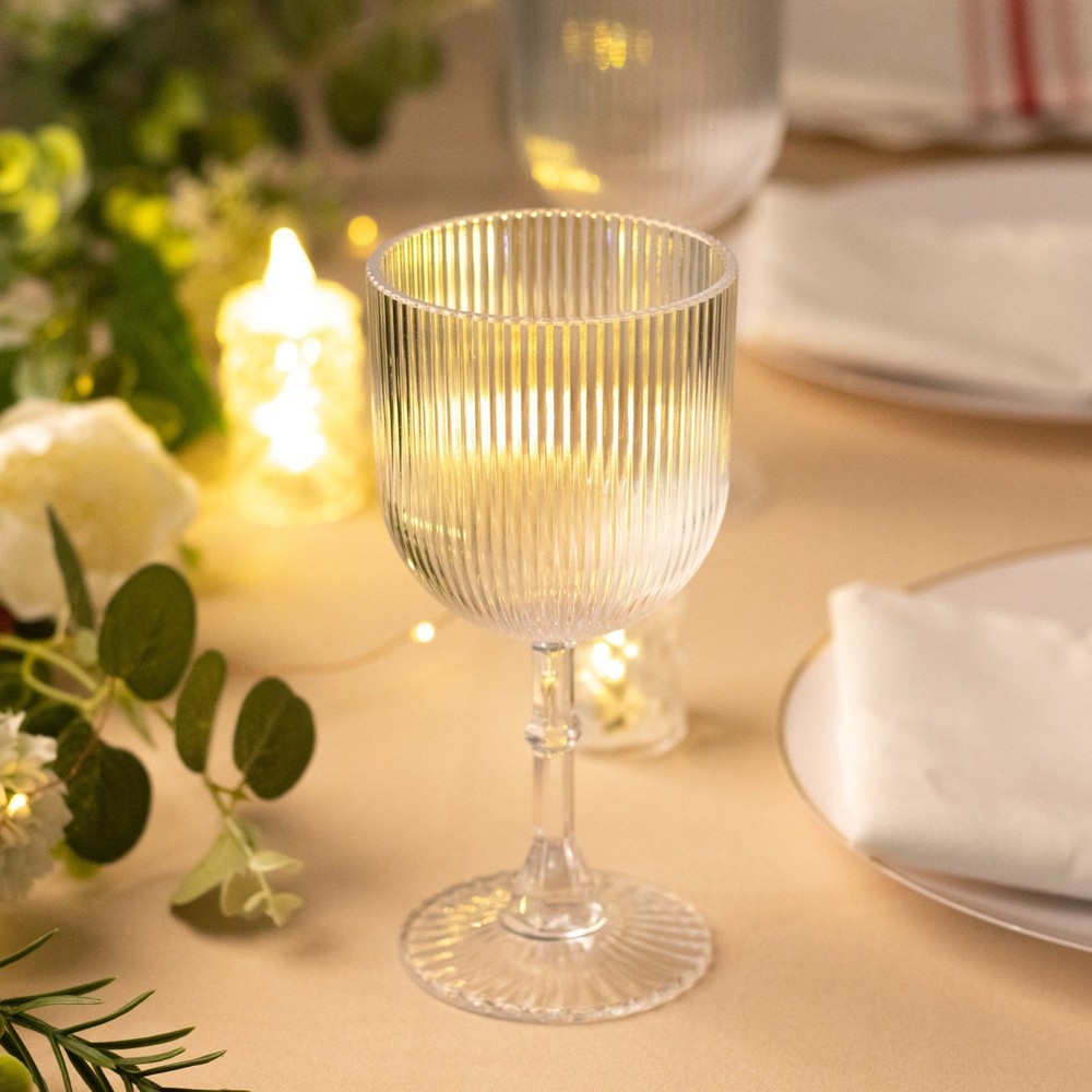 12 CLEAR Plastic Wine Glasses Vintage Ribbed Pattern Party Events Decorations