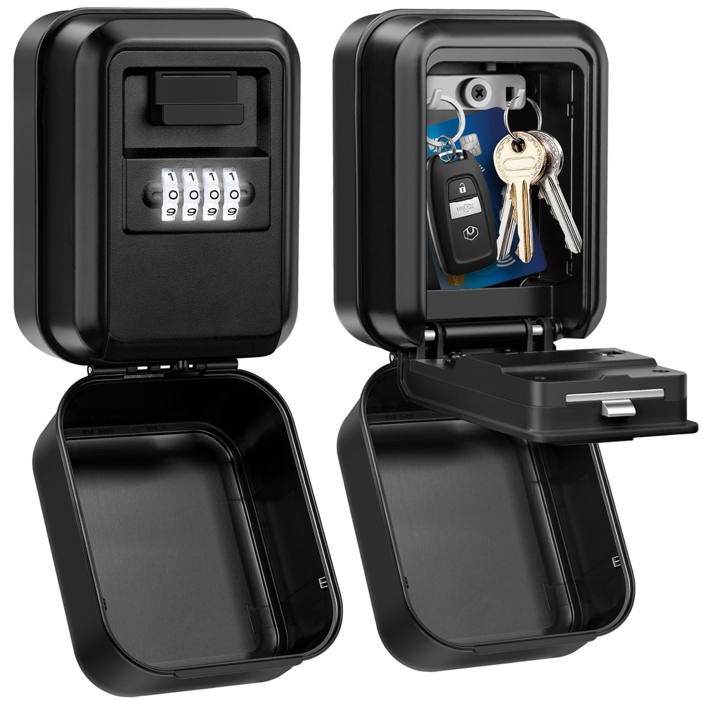 Key Lock Box, Waterproof Wall Mount Lock Box for Keys with Code, 4 Digit Comb...