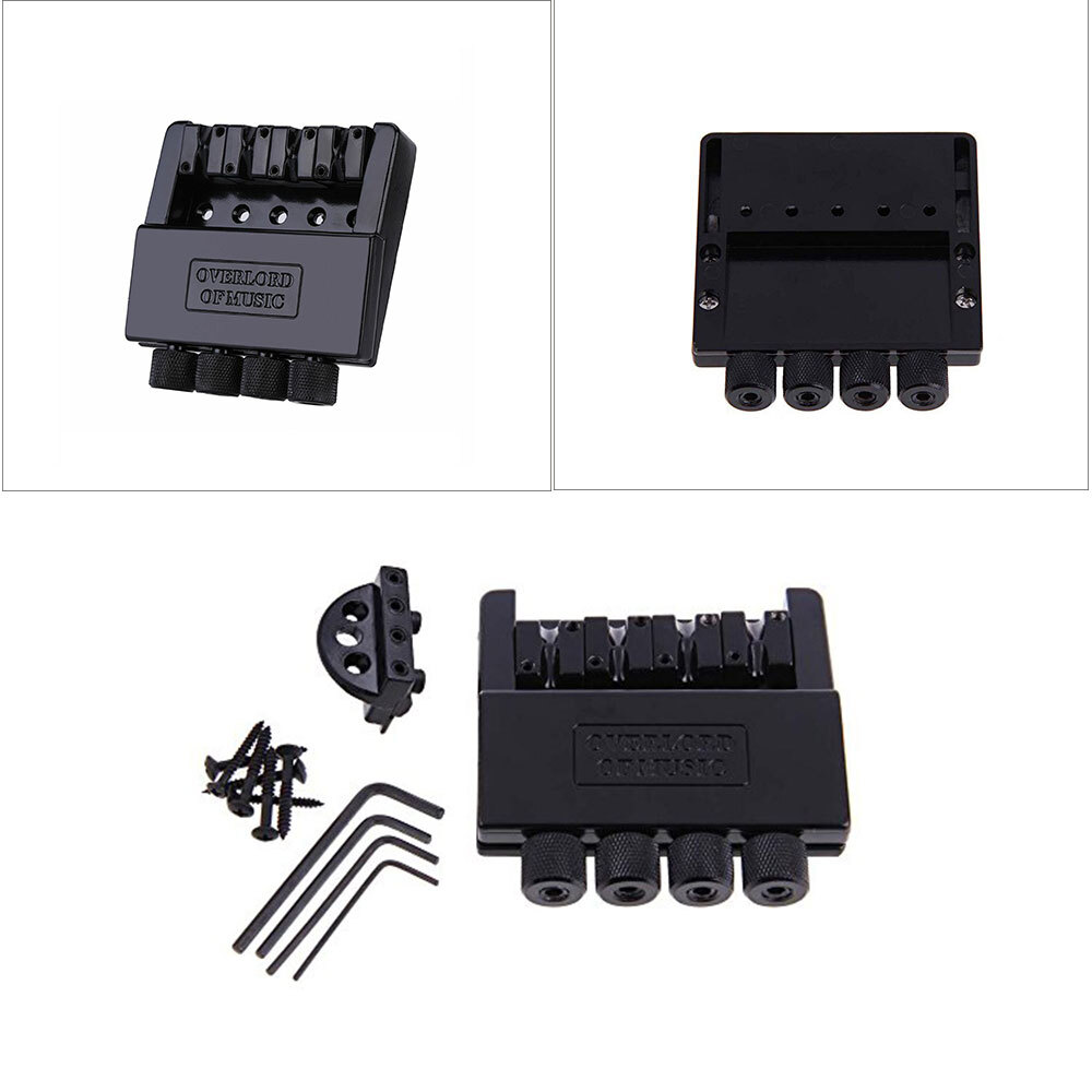 4 String Headless Electric Bass Tailpiece Bridge set Fixed Hardtail Saddle Black