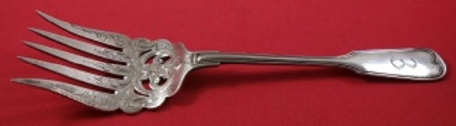 Fiddle Thread by Unknown German .800 Silver Fish Serving Fork BC Pierced 9"