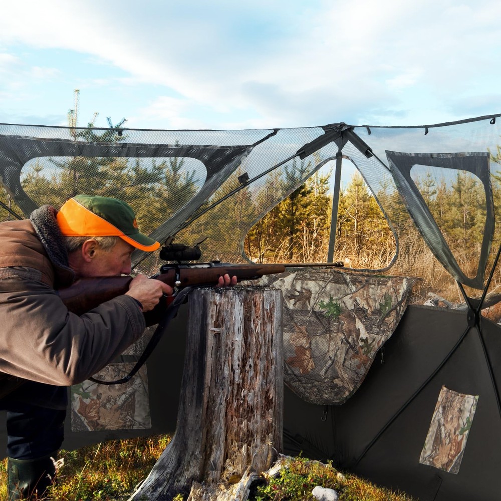 Tangkula 2-Panel Stakeout Hunting Blind, See Through 2-Panel, Camouflage
