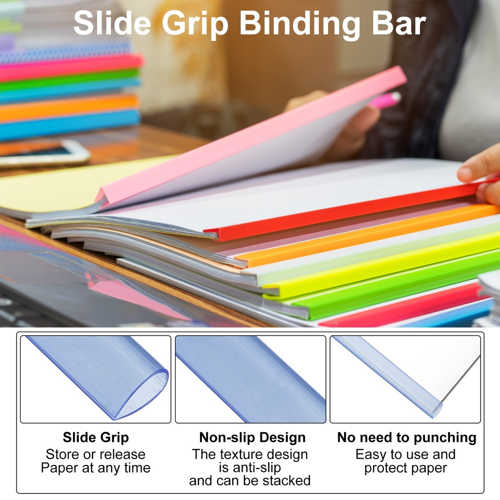 100Pcs Binding Bars, 8mm Binding Bars 50 Sheets Capacity, Clear Blue