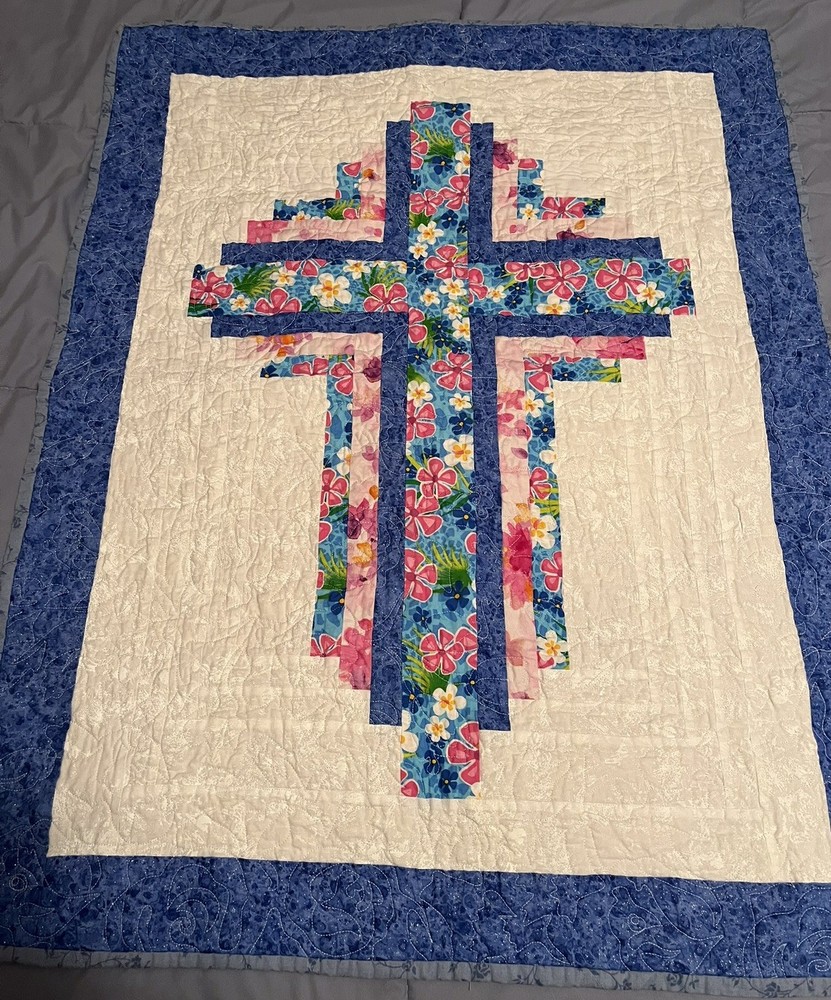 Quilted Patchwork Crucifix Table Topper 26”x34” Handmade 100% Cotton