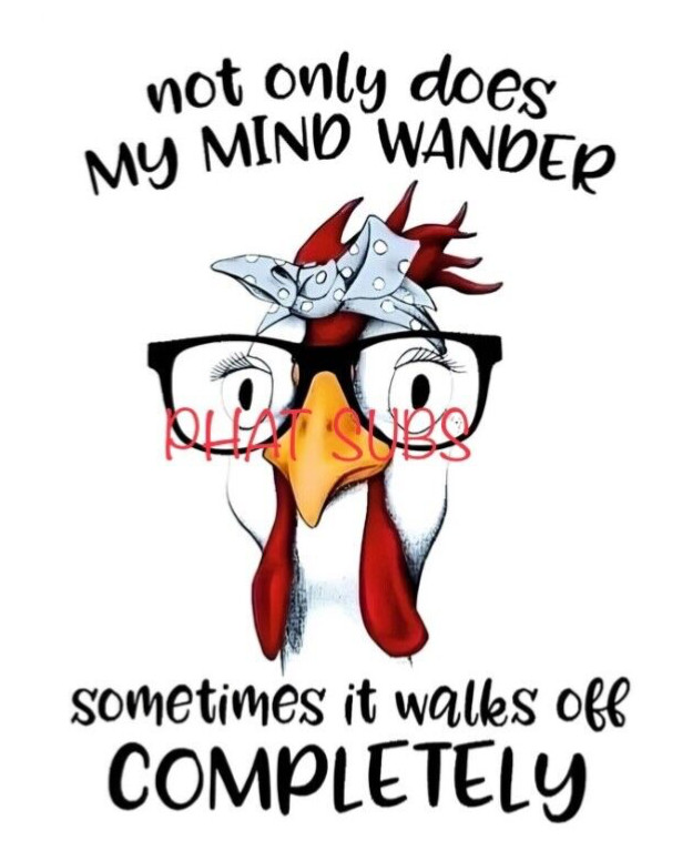 Sublimation Print Mind Wanders Chicken Ready To Press Heat Transfer