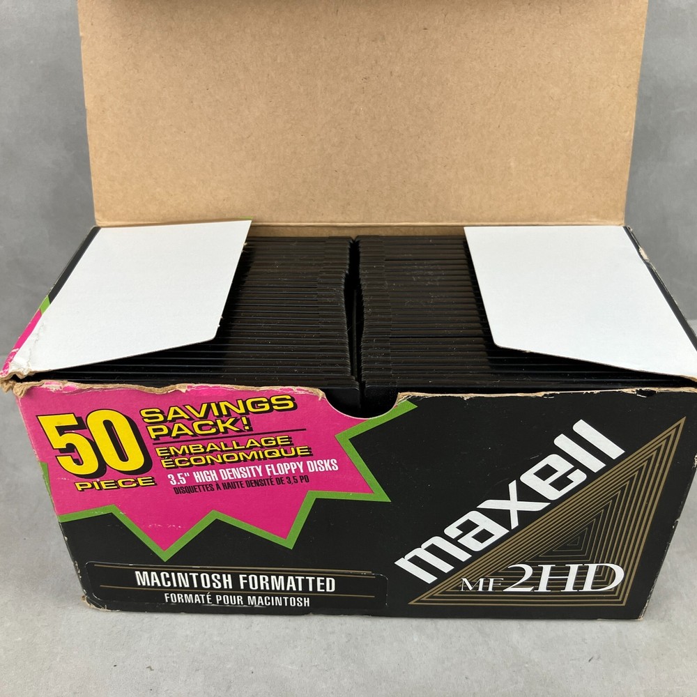 NEW Maxell MF2HD Macintosh Formatted Micro Floppy Disk Bulk 50 Pack