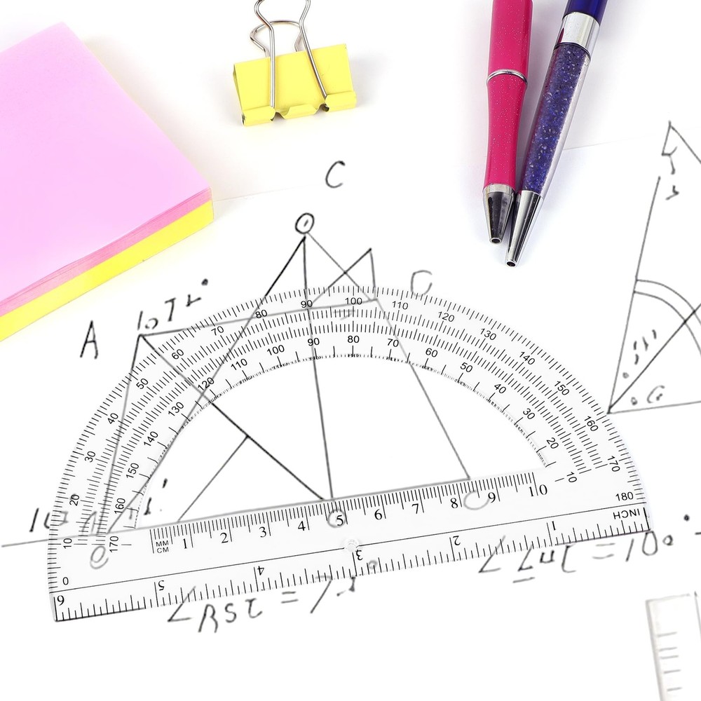 Unjoo Plastic Protractor Math Protractors 180 Degrees for Geometry Classroom ...