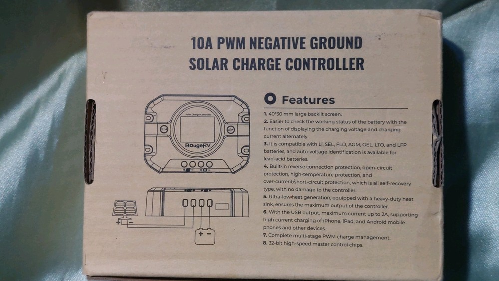 BougeRV 10A PWM Negative Ground Solar Charge Controller ISE132B Screen USB Solar