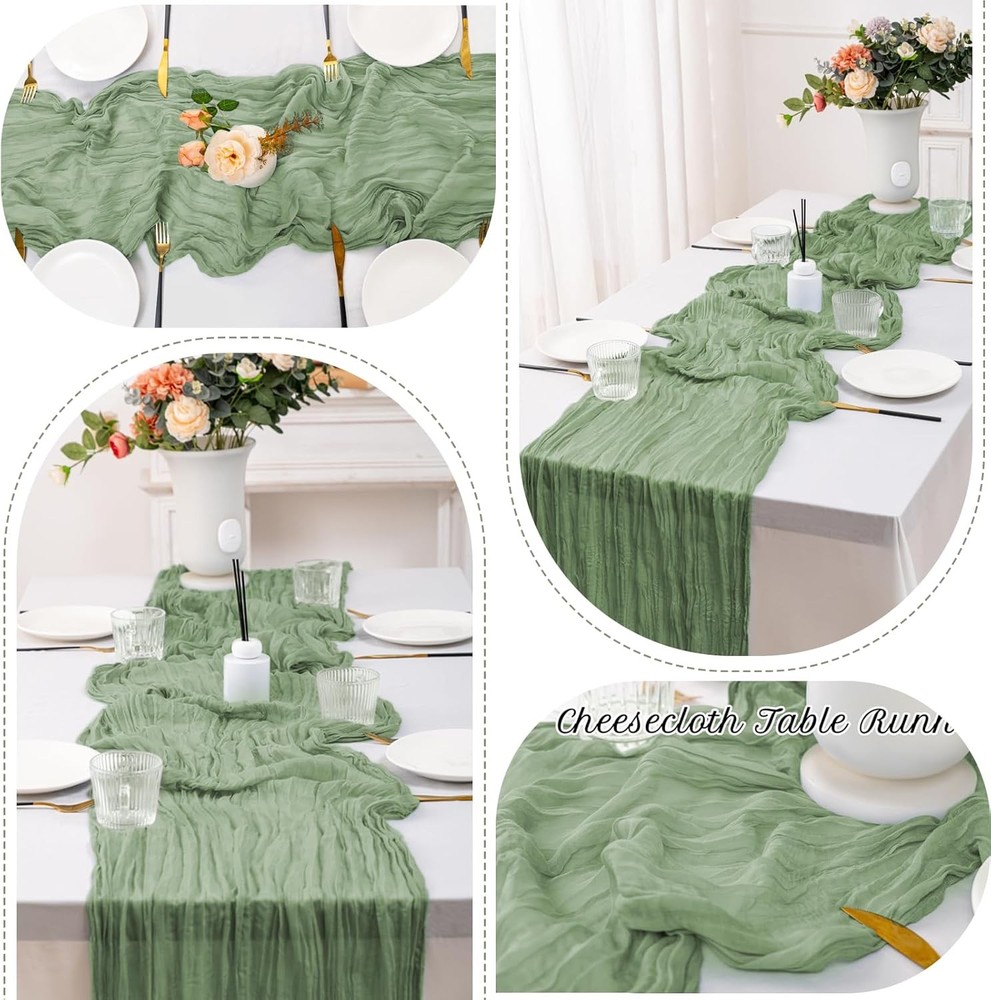 12 Pack Sage Green Spring Easter Table Runner 10FT Sage Green Cheesecloth Table
