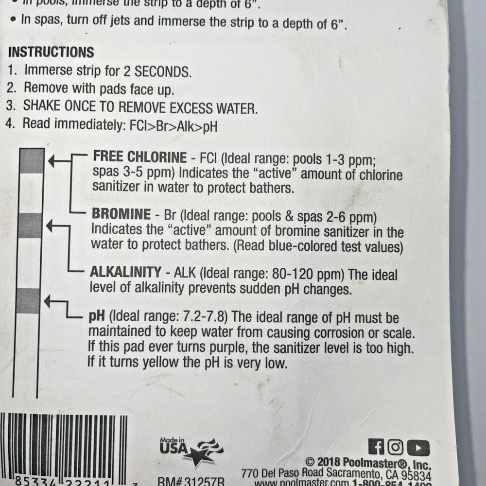 Poolmaster 22211 Smart Test 4-Way Pool Test Strips -NIB