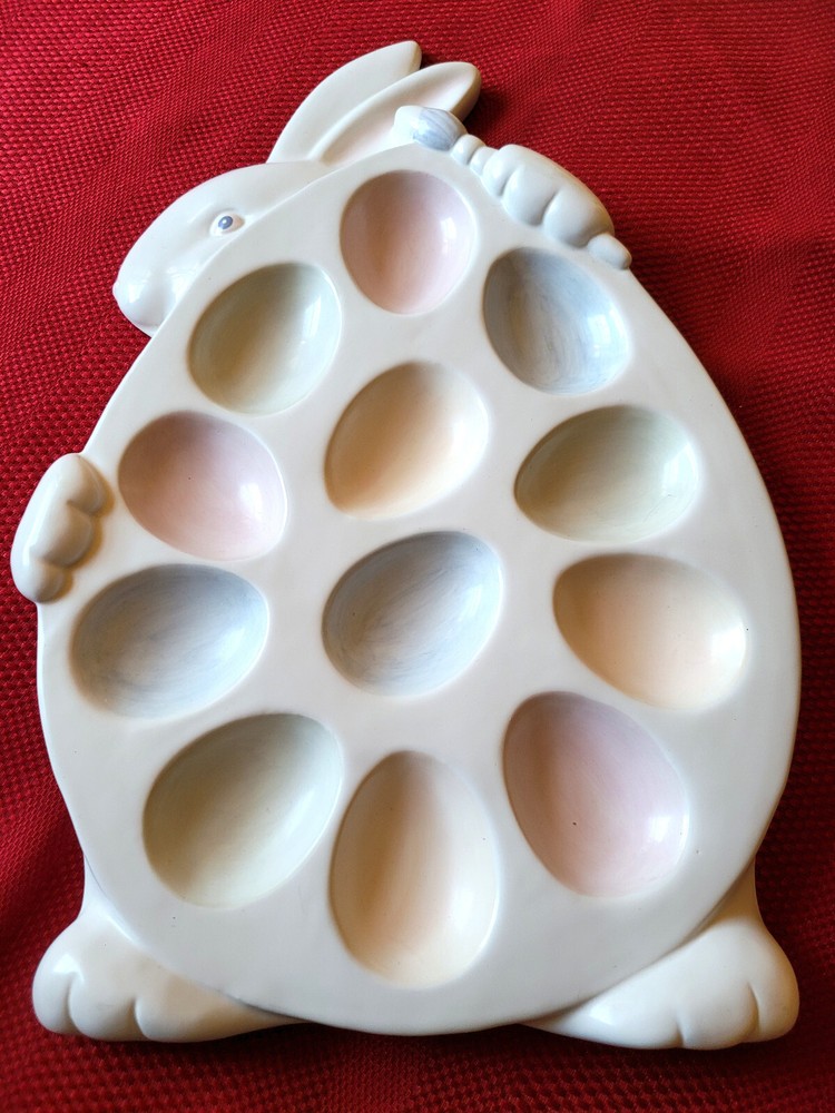 *ADORABLE* DEPT 56 Stoneware *EASTER BUNNY RABBIT* 13 1/4 x 9" Deviled EGG PLATE