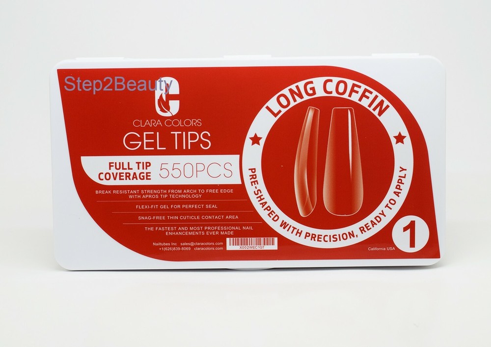 Clara Colors - Full Tip Coverage 550 pcs - Long Coffin Gel Tips #1