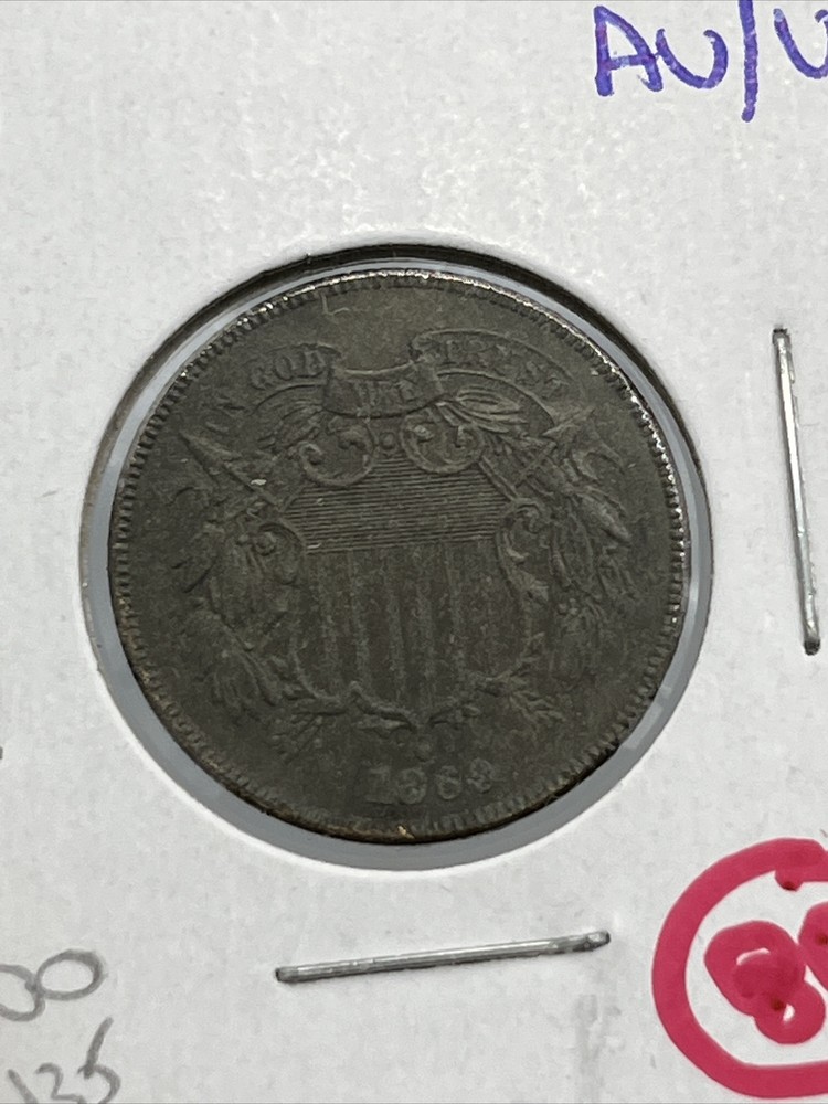 Two Cent Piece Coin 1869 AU About Uncirculated Dark