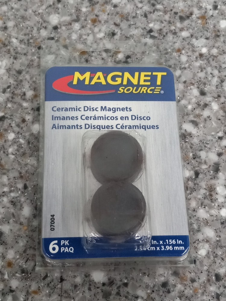 (6-Pk) Magnet Source Ceramic Disc Magnets Charcoal Gray 1" 07004
