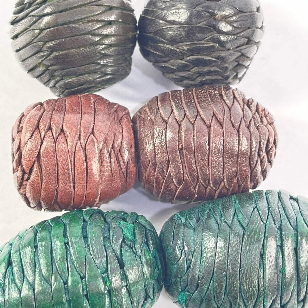 6 Woven Leather Beads Morocco