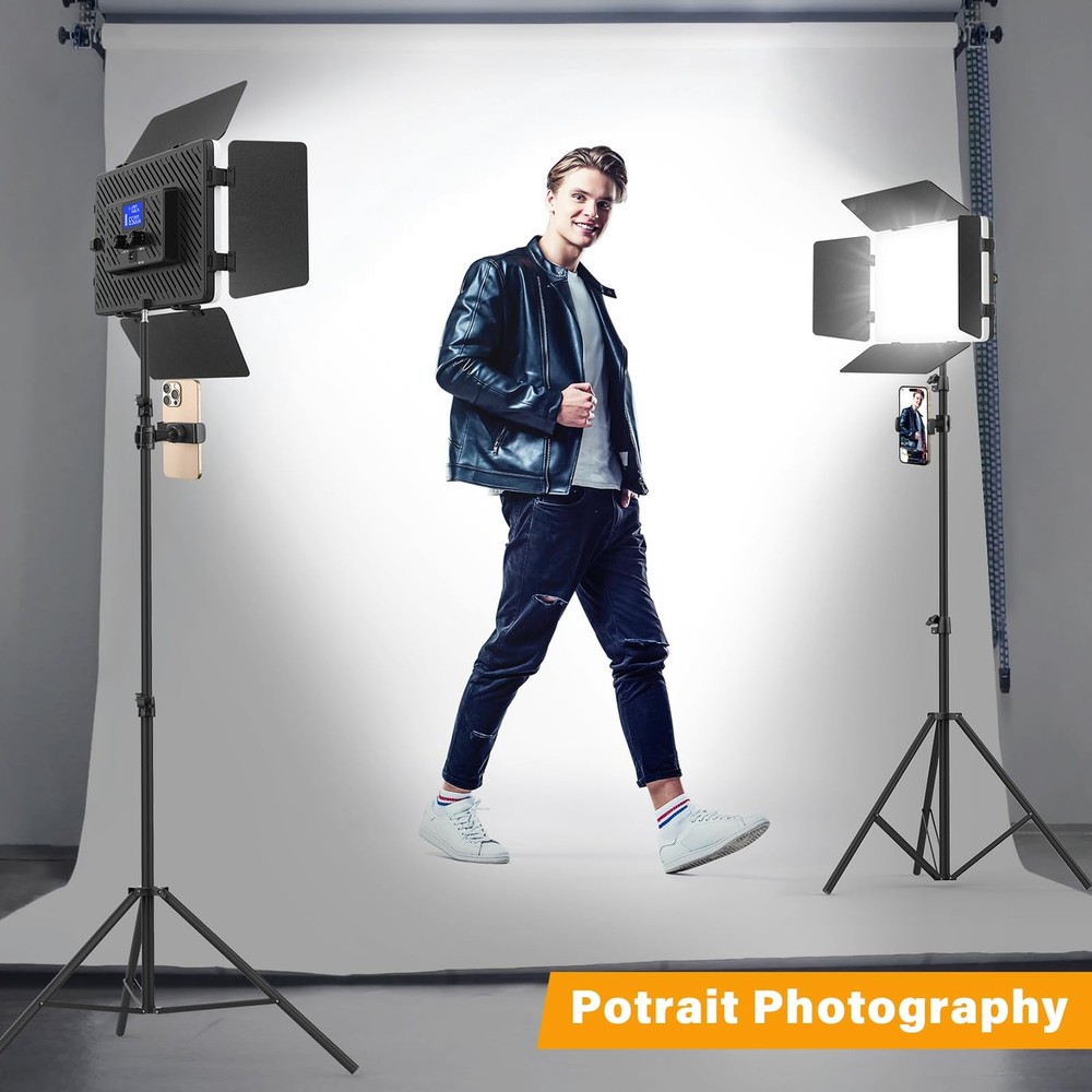 2 Pack Led Video Light Panel Light with Barndoor, 8000mAh Rechargeable Camera...