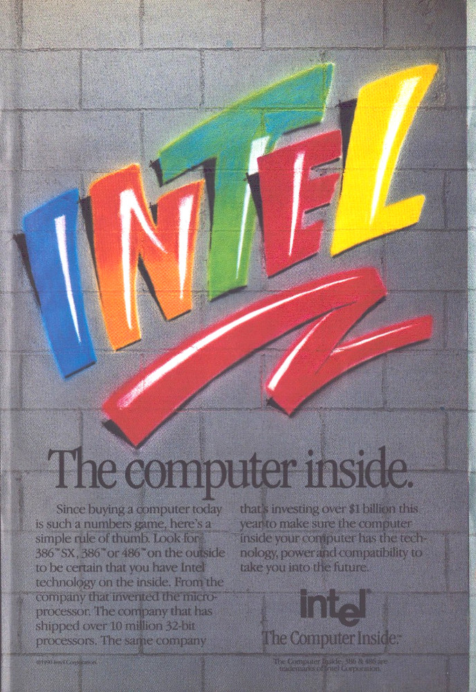 Intel The Computer Inside Tech Processor Groovy Font Vintage Print Ad 1990