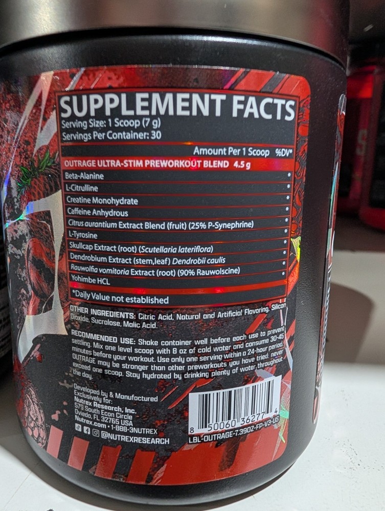 Nutrex Outrage Pre-Workout Fruit 30 Serv PLUS Nutrex 300 Gram Creatine Unflavor