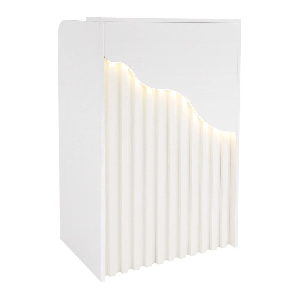 Modern Melamine Reception Desk LED Light Front Counter Checkout Desk w/ Storage