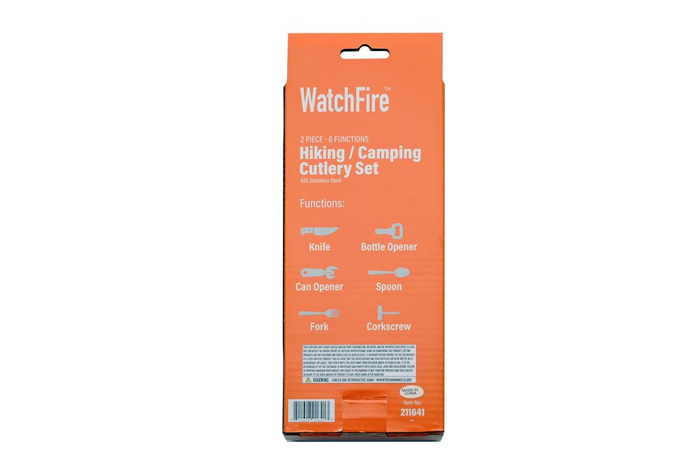 New Camping Cutlery Set Mess Kit WatchFire Compact 2 Pc 6 Function Stainless