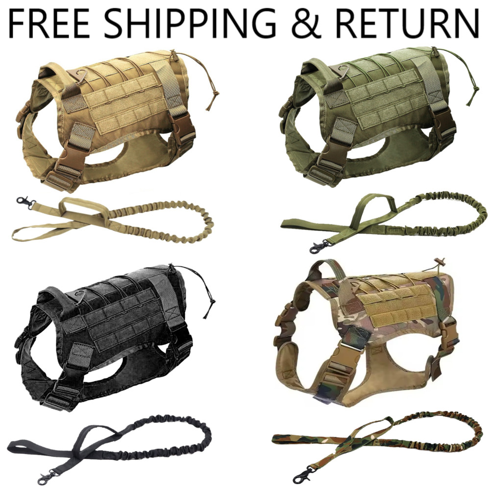 Tactical Training Dog Harness + Leash Heavy Duty No-Pull Military Service Set