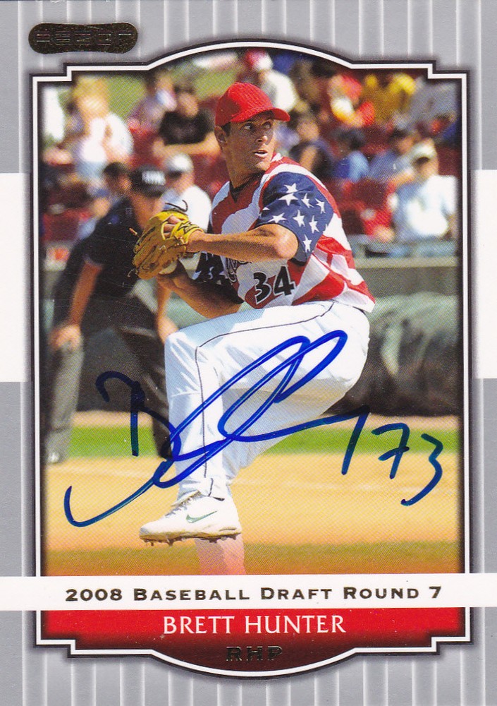 BRETT HUNTER SIGNED AUTOGRAPHED 2008 RAZOR BASEBALL CARD OAKLAND A'S