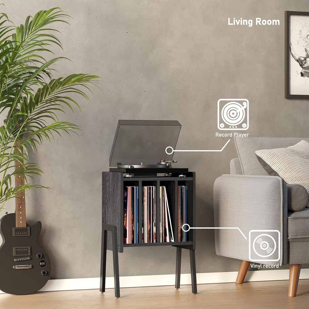 End Table W/ Vinyl Holder Display Shelf Record Player Stand Record Storage Table