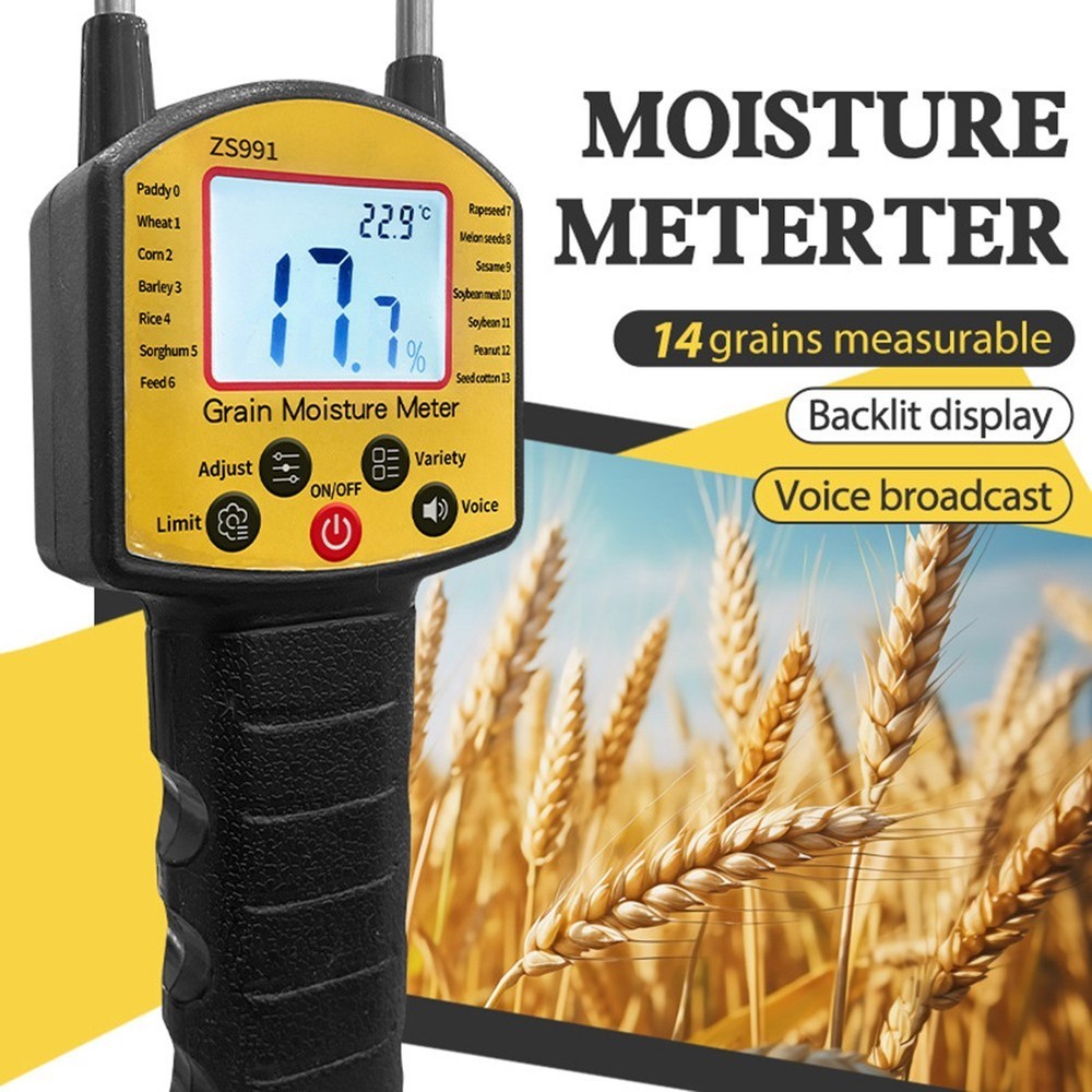 Moisture Meter for Multiple Grains Portable with LCD and Alarm Function