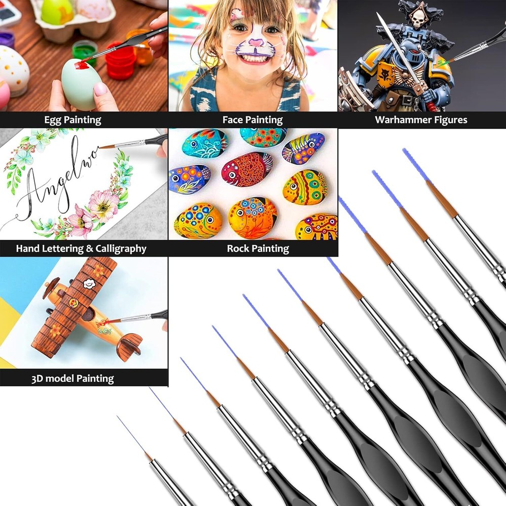 10Pcs Micro Paint Brushes Set with Triangular Handles - For Acrylic, Black