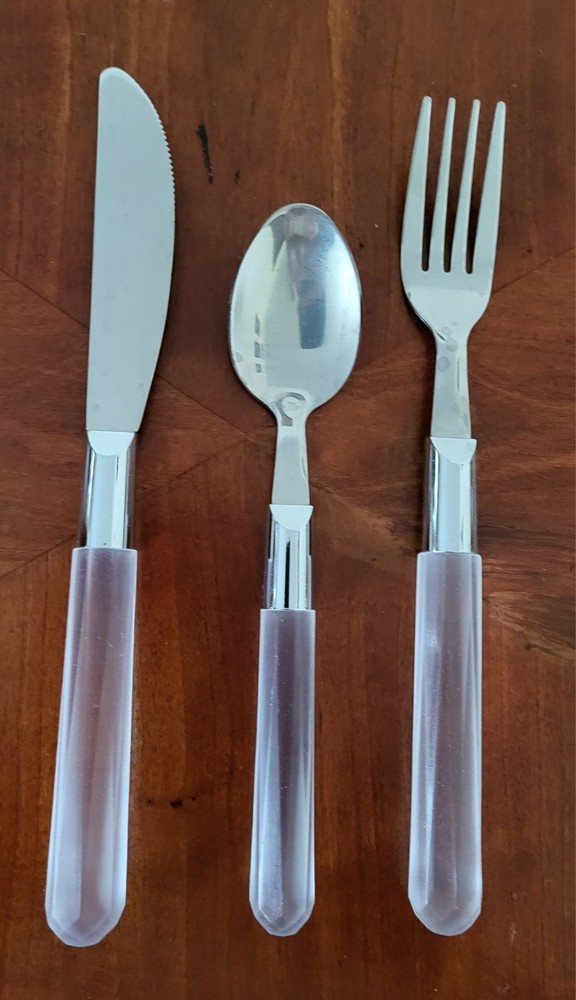 Faceted Brushed Vintage Acrylic Handle Stainless Flatware, Three Pieces