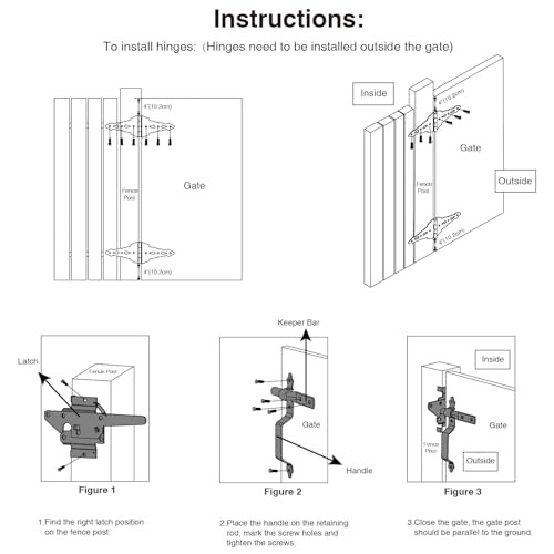 Wood Gate Hardware Set - Heavy Duty 8" Decorative Strap Hinges and Spring