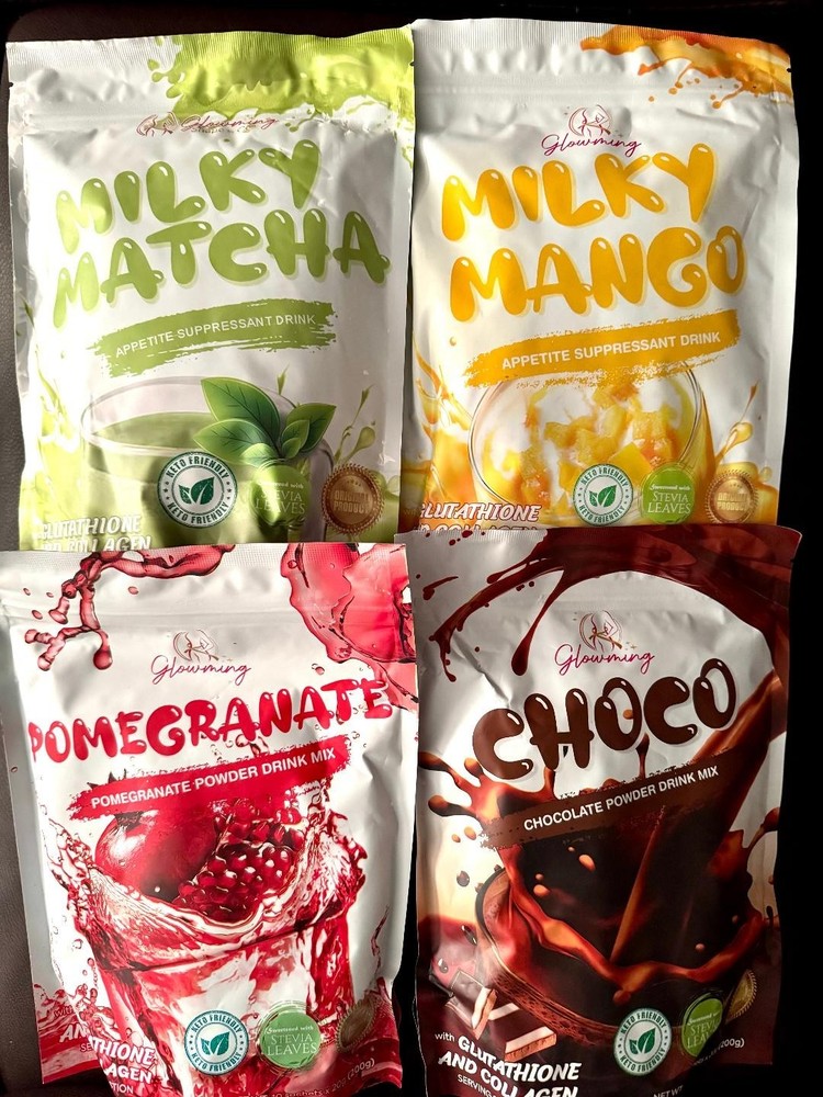 Glowming Matcha, Mango, Pomegranate, Choco, Assorted powder drinks 4 pk
