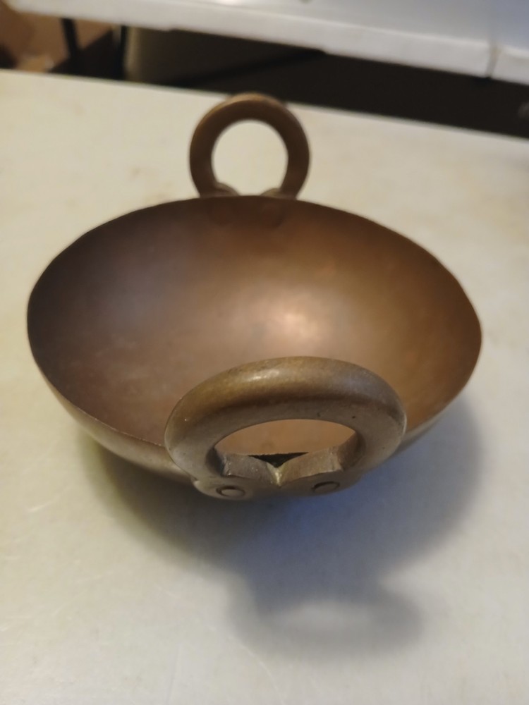 Antique 1900s SOLID COPPER INDIA KADAI COOKING VESSEL 2 HANDLES