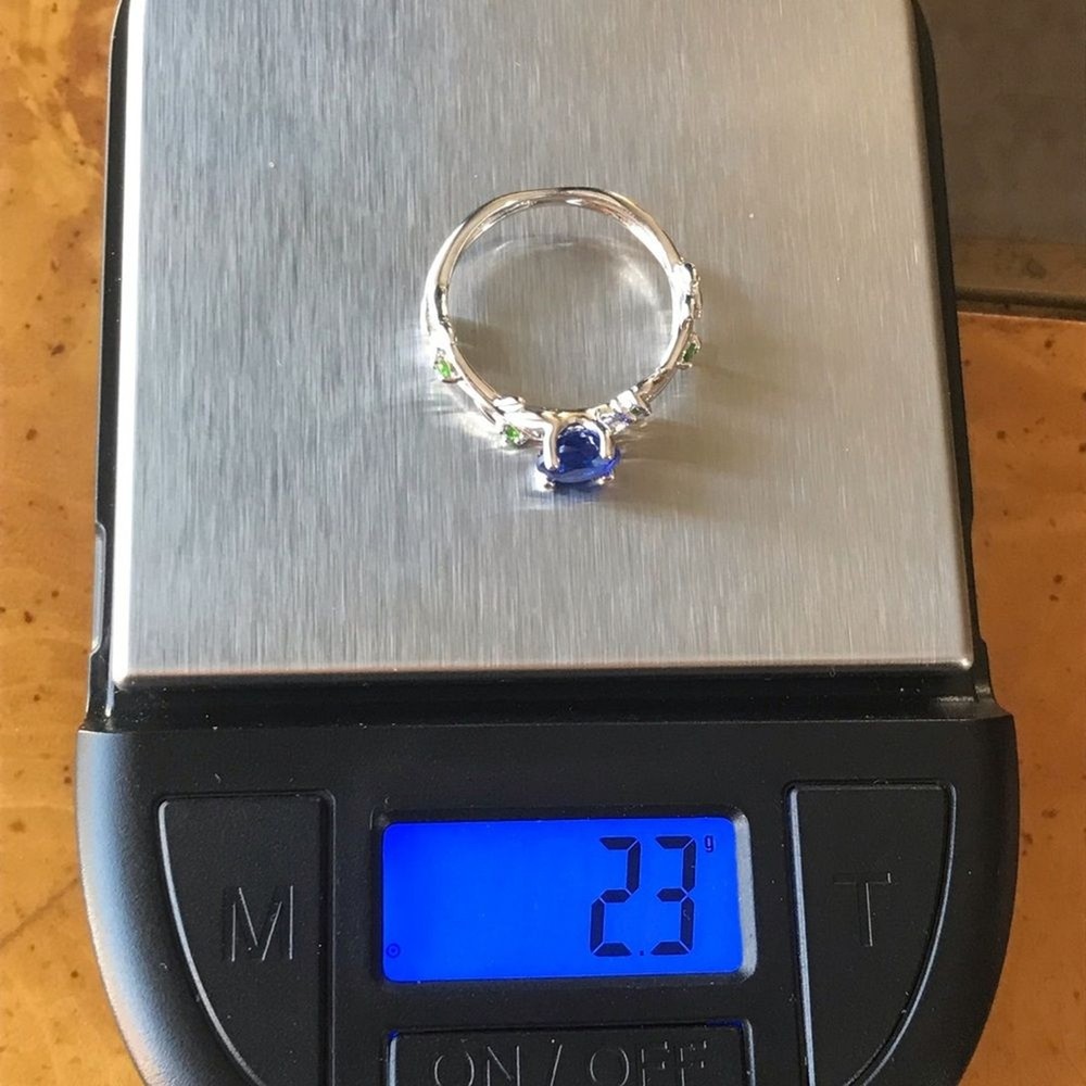 Blue Spinel Chrome Diopside Sterling Silver Ring Size 6