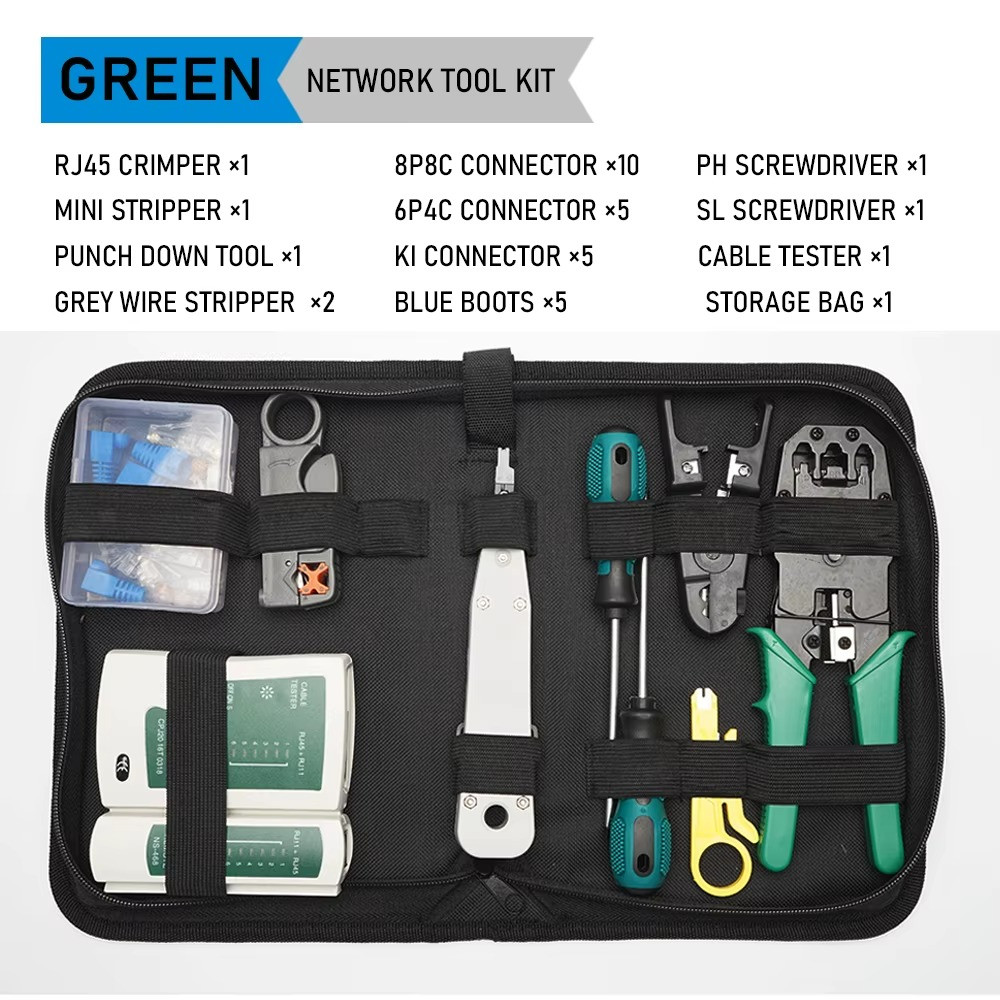 Network Tool Kit - RJ45 Crimper, Tester & Strippers for Ethernet Cable Work