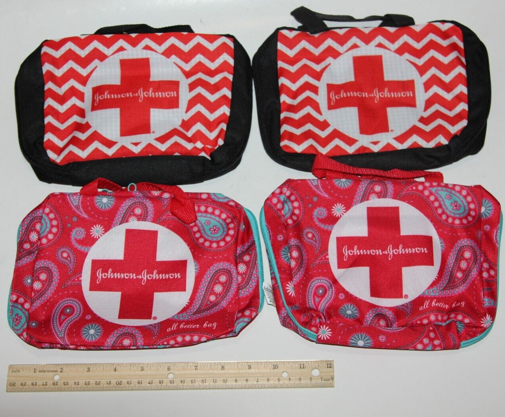 LOT (4) JOHNSON & JOHNSON FIRST AID KIT CASE ONLY PAISLEY BAG EMPTY INSIDE