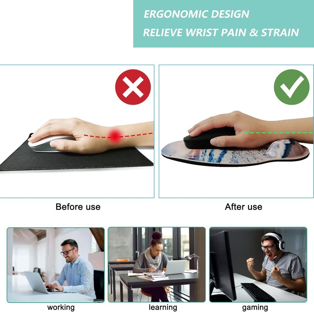 Mouse Pad with Wrist Support, Ergonomic Memory Foam O-beach